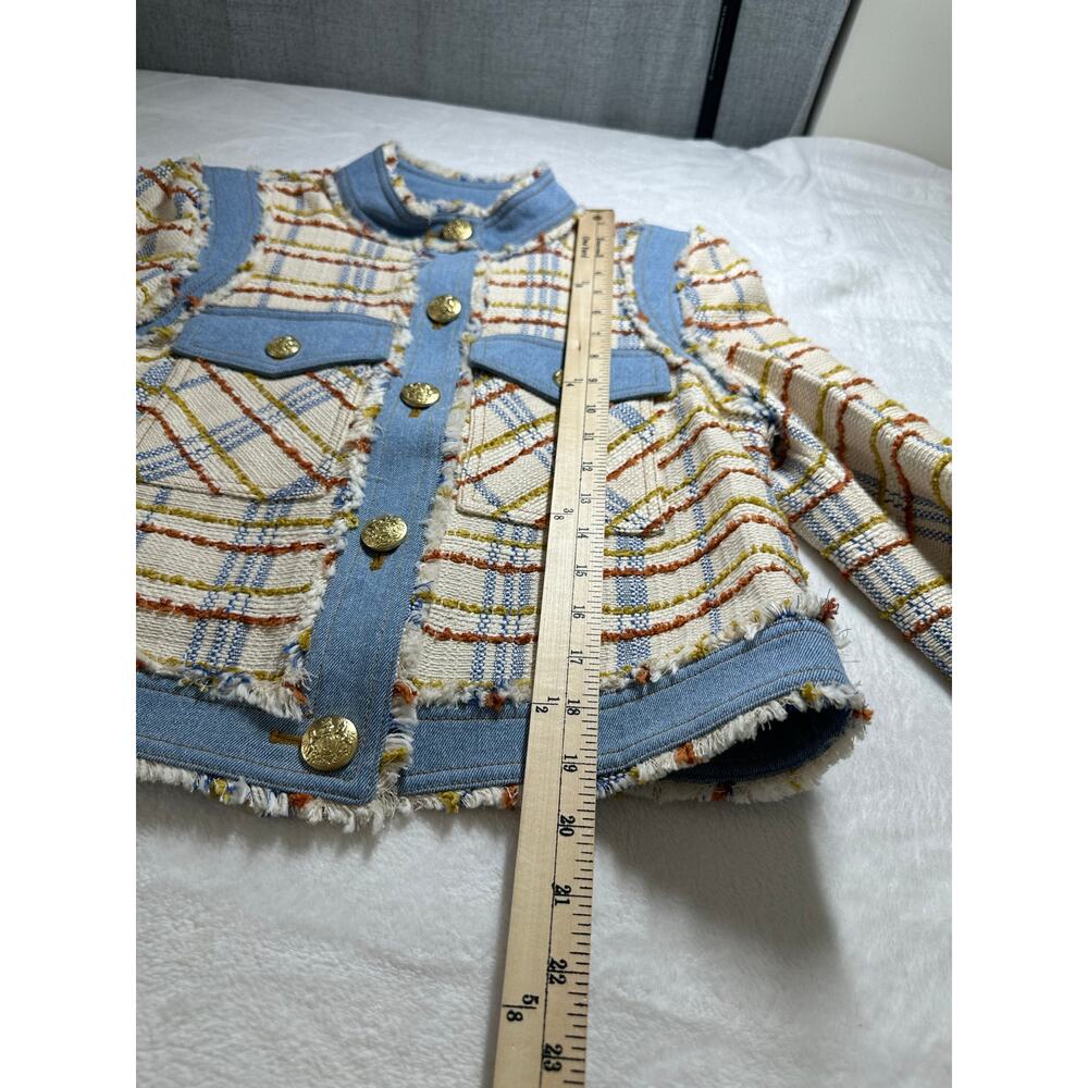 Veronica Beard Nilaja Cropped Jacket in Multi Plaid Size 6 Denim Trim EUC - Picture 6 of 9